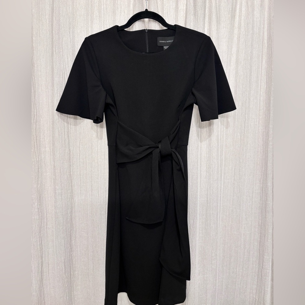 Donna Morgan Flutter Sleeve Waist Tie Dress 8, BLACK Wrap Around - Picture 11 of 14
